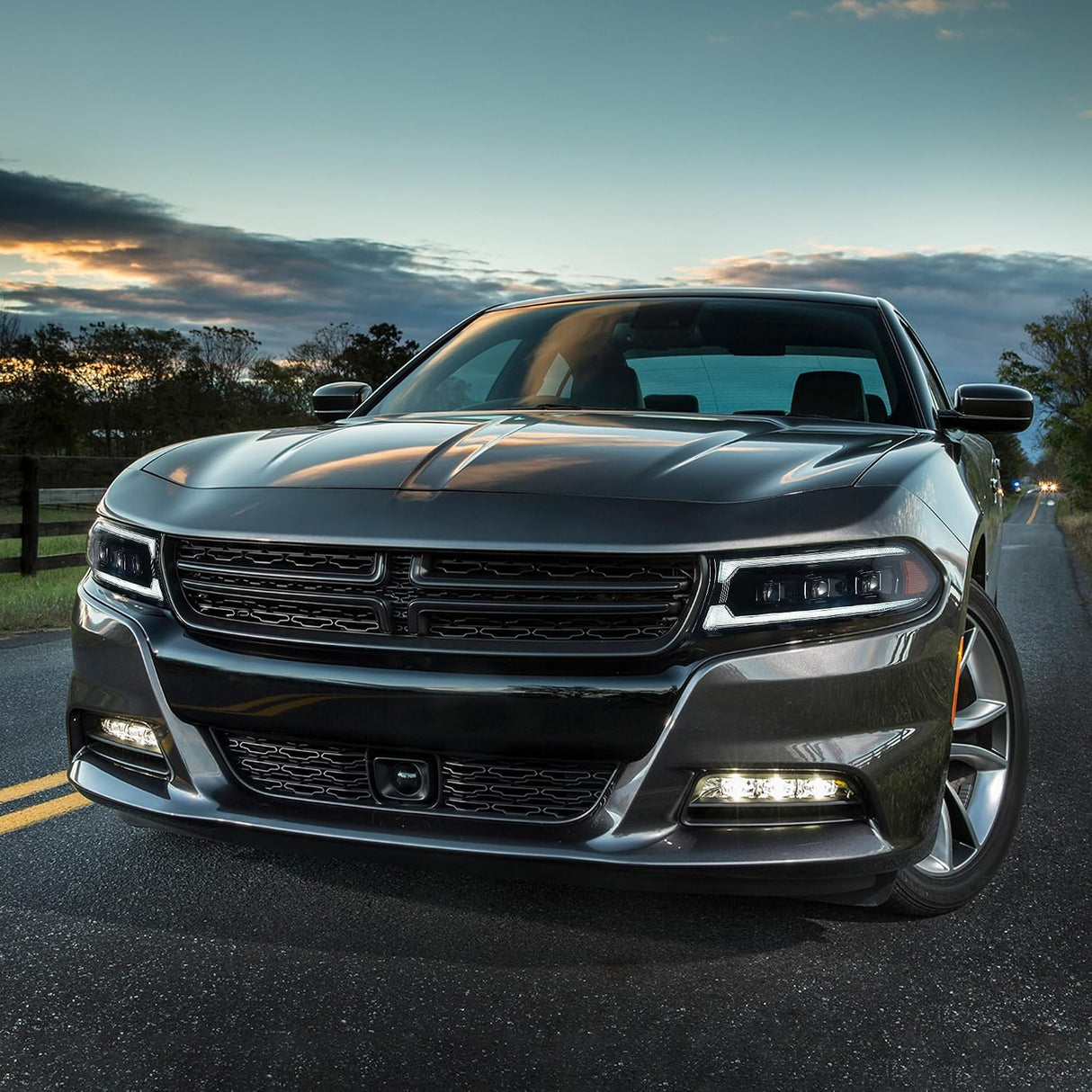 15-23 Dodge Charger Head Lights with White DRL Strip (Halogen)