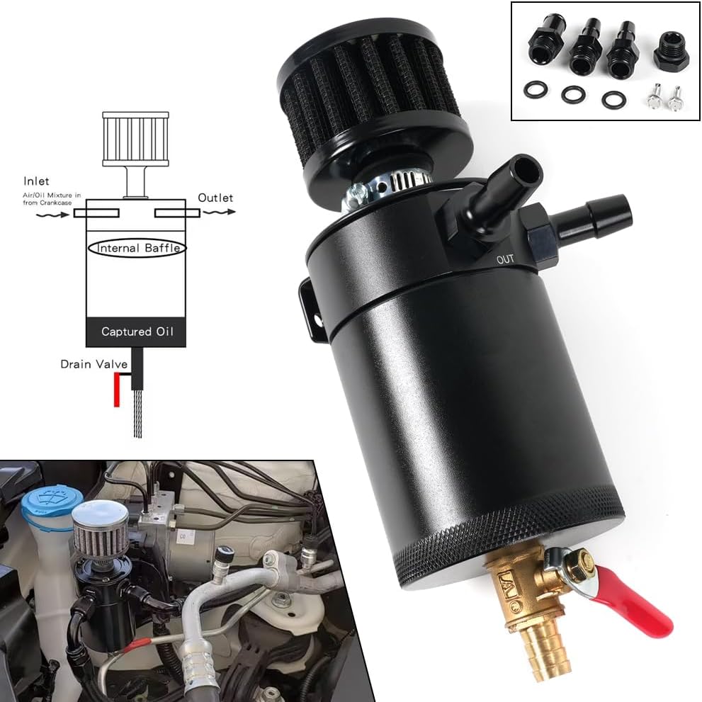 150mL Black Baffled Oil Can with Breather Filter/Drain Valves (2-Port)