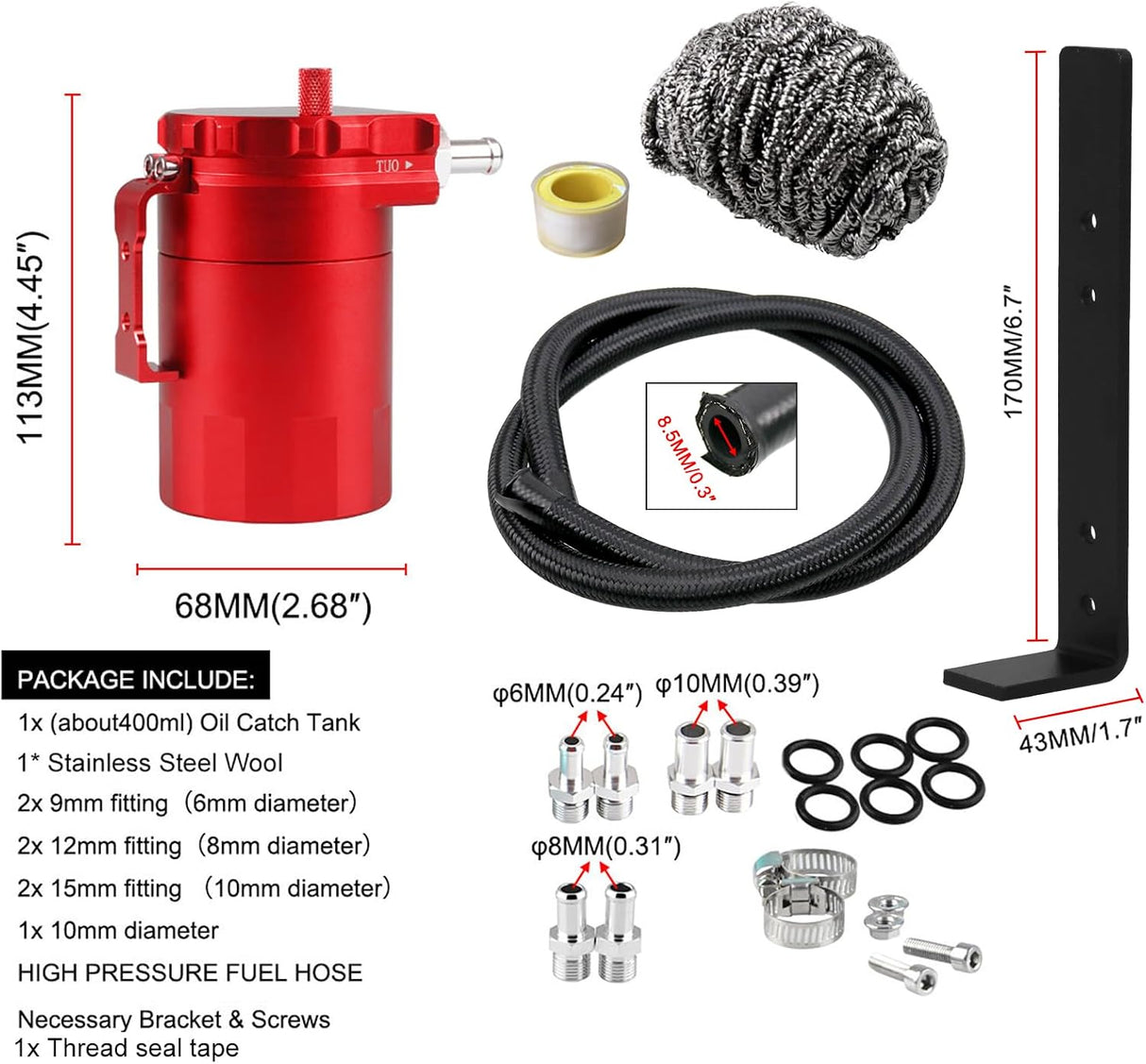 Universal 350ml Baffled Oil Can Kit with Mounting Bracket