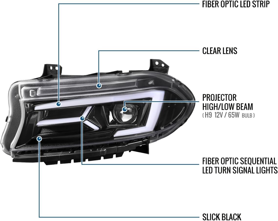 Kingman Speed® (15-23) Dodge Charger Projector Head Lights with LED Sequential Turn Signals (Halogen)