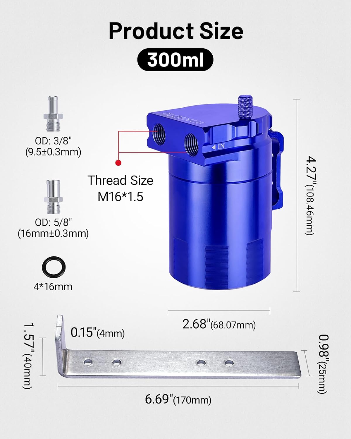 300ML Baffled Oil Can with Breather Filter 5/8" ID 5 FT NBR Fuel Hose
