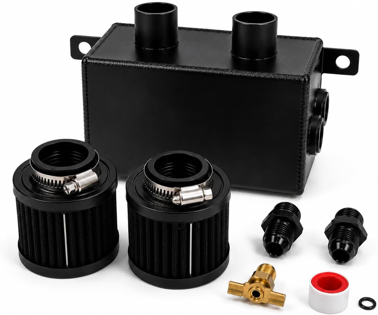 Universal -10AN 1.2L Baflled Oil Catch Can Dual Breather Filters & Drain Valves