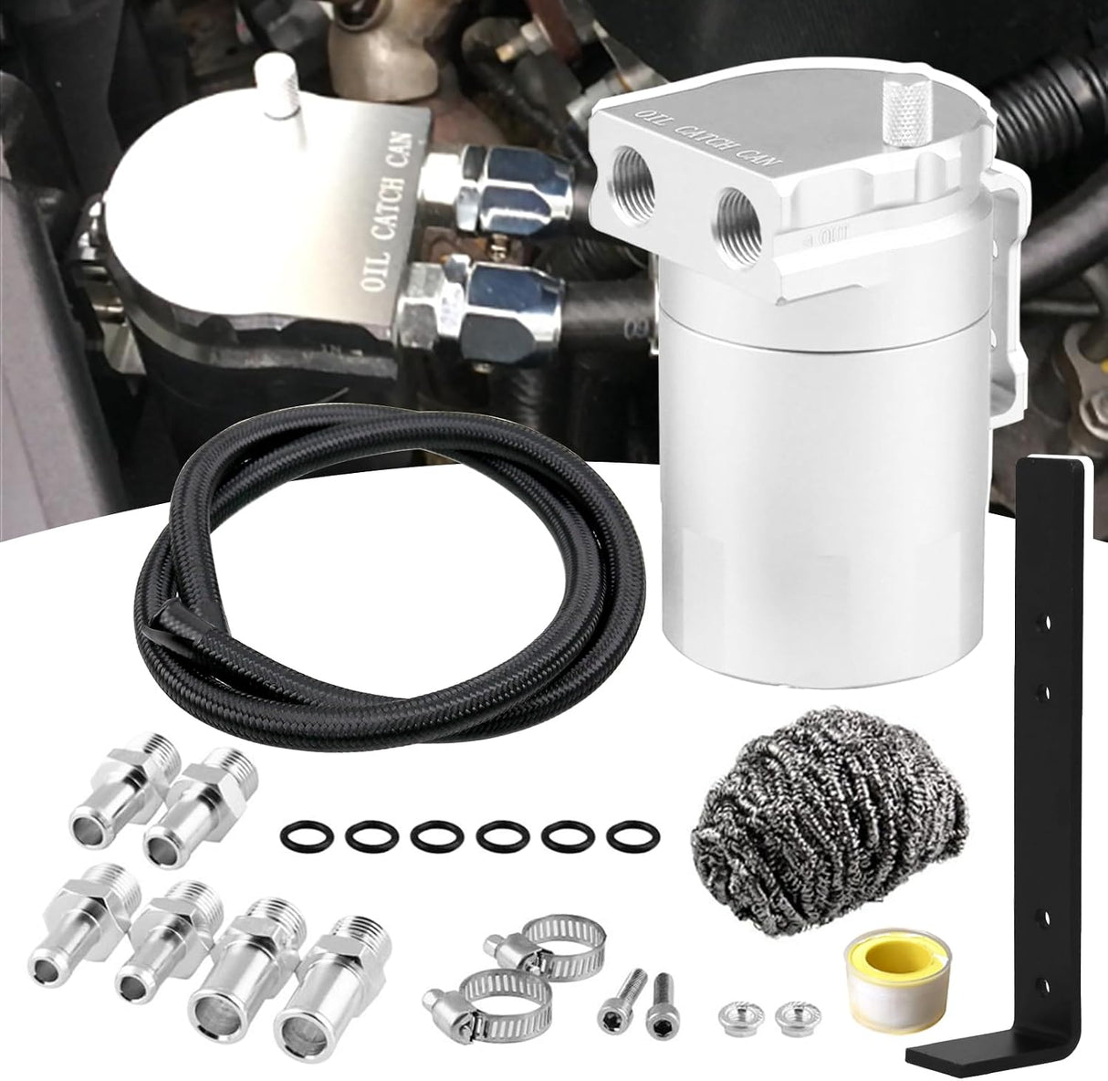 Universal 350ml Baffled Oil Can Kit with Mounting Bracket