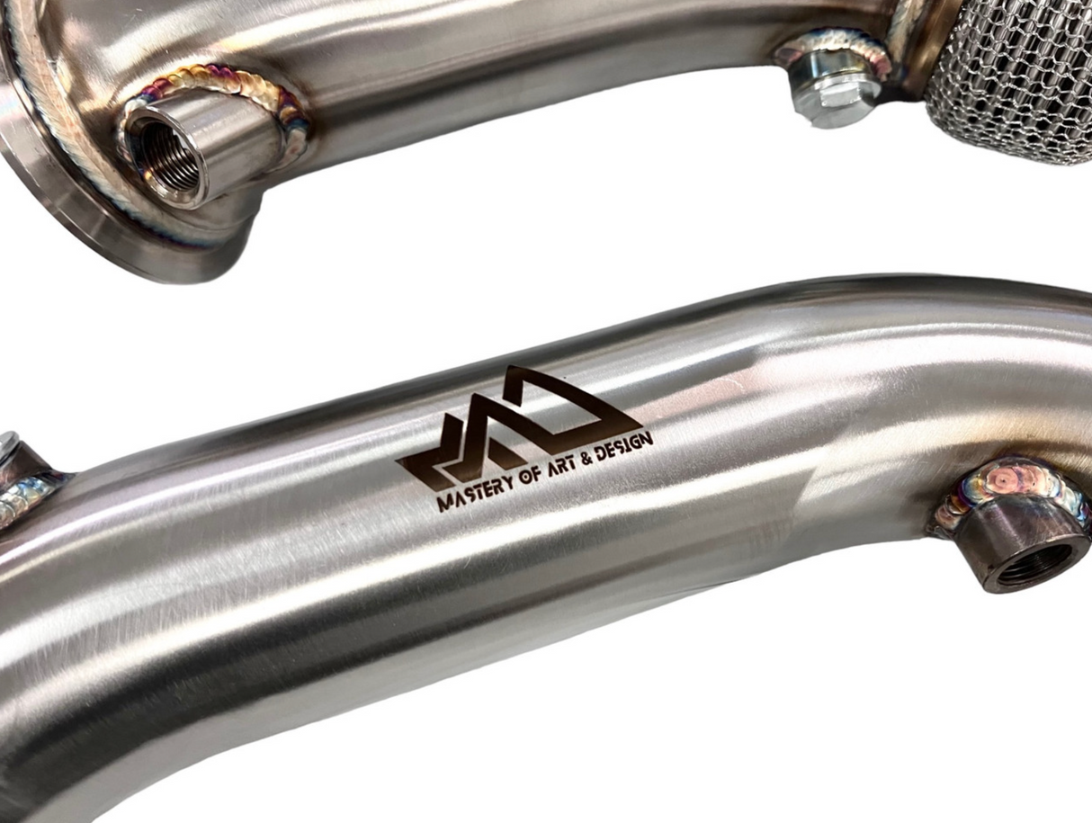 Mastery of Art & Design BMW M2C/M3/M4 S55B30 304SS 3" Catted Downpipes with Flex Sction