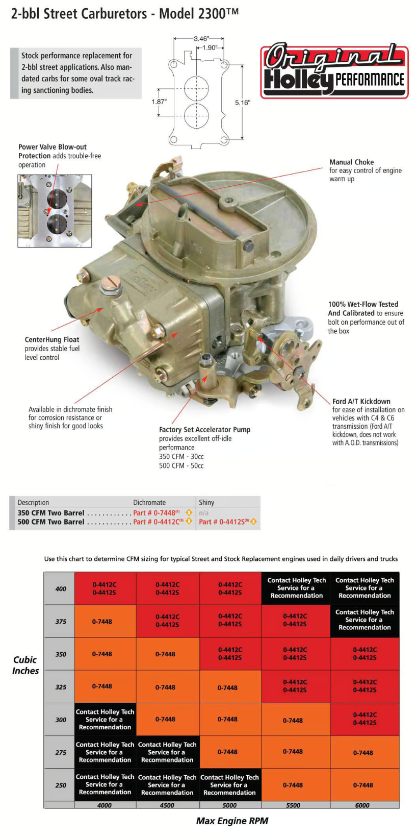 Holley® #0-4412S Performance 2-Barrel Carburetor (500 CFM - 2300)