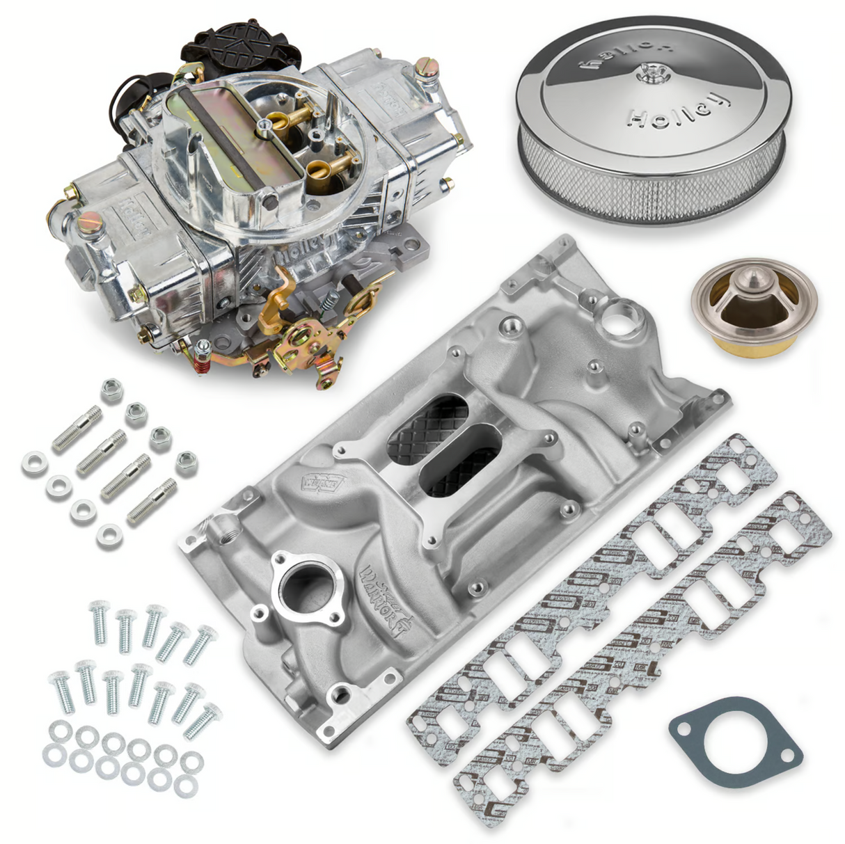 Holley® #VK060093 Street Avenger Carburetor and SBC Vortec Intake Manifold Combo (570 CFM - 4150 - Vacuum Secondaries - Shiny - Gasoline)