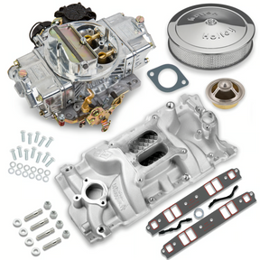 Holley® #VK060056 Street Avenger Carburetor and SBC Intake Manifold Combo (770 CFM - 4150 - Vacuum Secondaries - Shiny - Gasoline)
