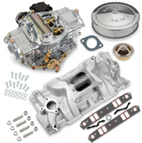 Holley® #VK060058 Street Avenger Carburetor and SBC Intake Manifold Combo (570 CFM - 4150 - Vacuum Secondaries - Shiny - Gasoline)