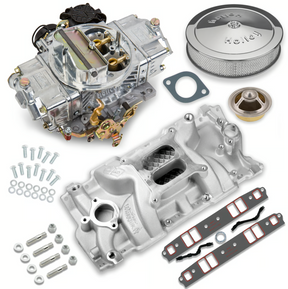 Holley® #VK060055 Street Avenger Carburetor and SBC Intake Manifold Combo (670 CFM - 4150 - Vacuum Secondaries - Shiny - Gasoline)