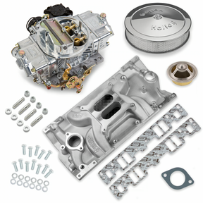 Holley® #VK060088 Classic Carburetor and SBC Vortec Intake Manifold Combo (750 CFM - 4160 - Vacuum Secondaries - Shiny - Gasoline)