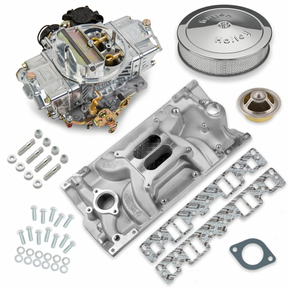 Holley® #VK060089 Classic Carburetor and SBC Vortec Intake Manifold Combo (750 CFM - 4160 - Vacuum Secondaries - Shiny - Gasoline)