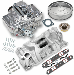 Holley® # VK060012 Street Warrior Carburetor and SBC Intake Manifold Combo (600 CFM - 4160 - Vacuum Secondaries - Shiny - Gasoline)