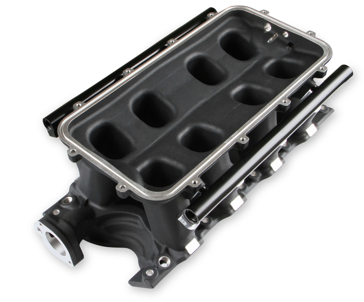 Holley® #300-308BK 8.2" SBF Ford Hi-Ram Intake Manifold with 105mm 1986-95 Ford 5.0 Throttle Body Flange Side Mount Top
