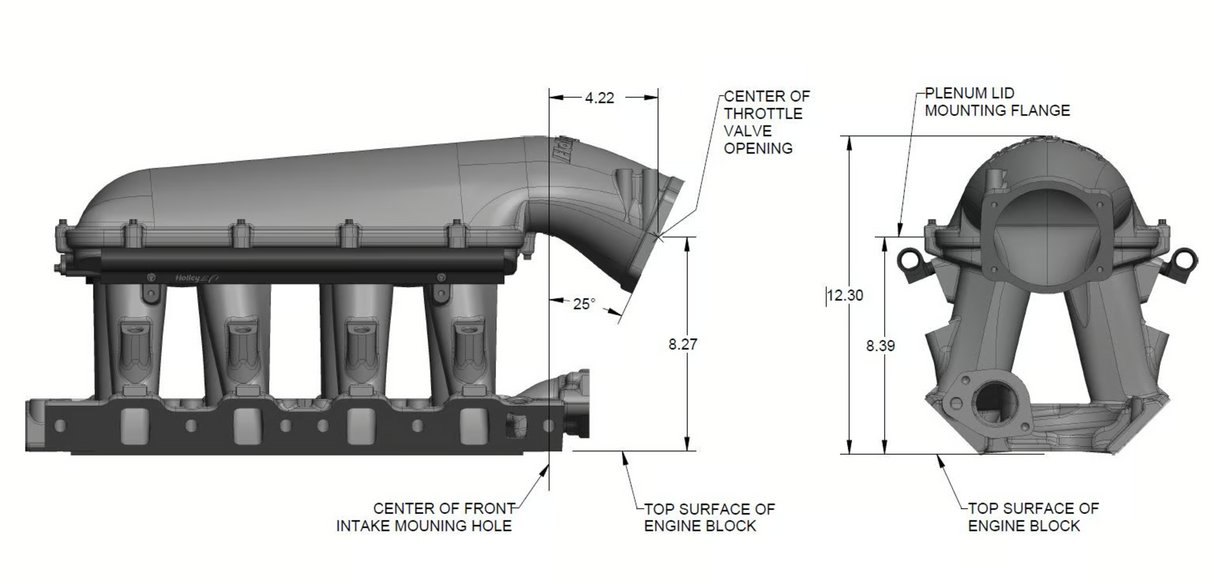 Holley® #300-308BK 8.2" SBF Ford Hi-Ram Intake Manifold with 105mm 1986-95 Ford 5.0 Throttle Body Flange Side Mount Top