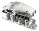 Holley® #300-309 Ford 351 Windsor Hi-Ram Cast Intake Manifold with 95mm 1986-95 Ford 5.0 Throttle Body Flange Side Mount Top.