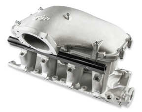 Holley® #300-309 Ford 351 Windsor Hi-Ram Cast Intake Manifold with 95mm 1986-95 Ford 5.0 Throttle Body Flange Side Mount Top.