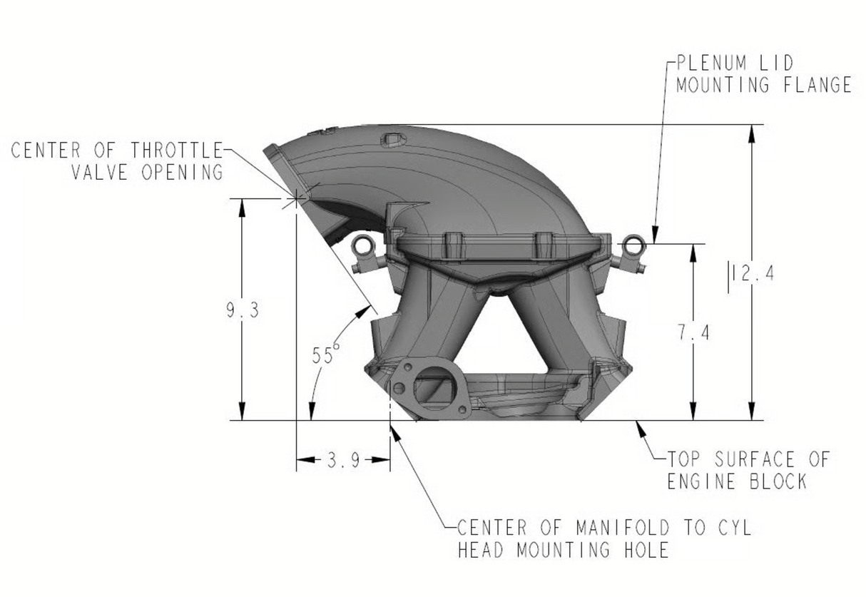 Holley® #300-309 Ford 351 Windsor Hi-Ram Cast Intake Manifold with 95mm 1986-95 Ford 5.0 Throttle Body Flange Side Mount Top.