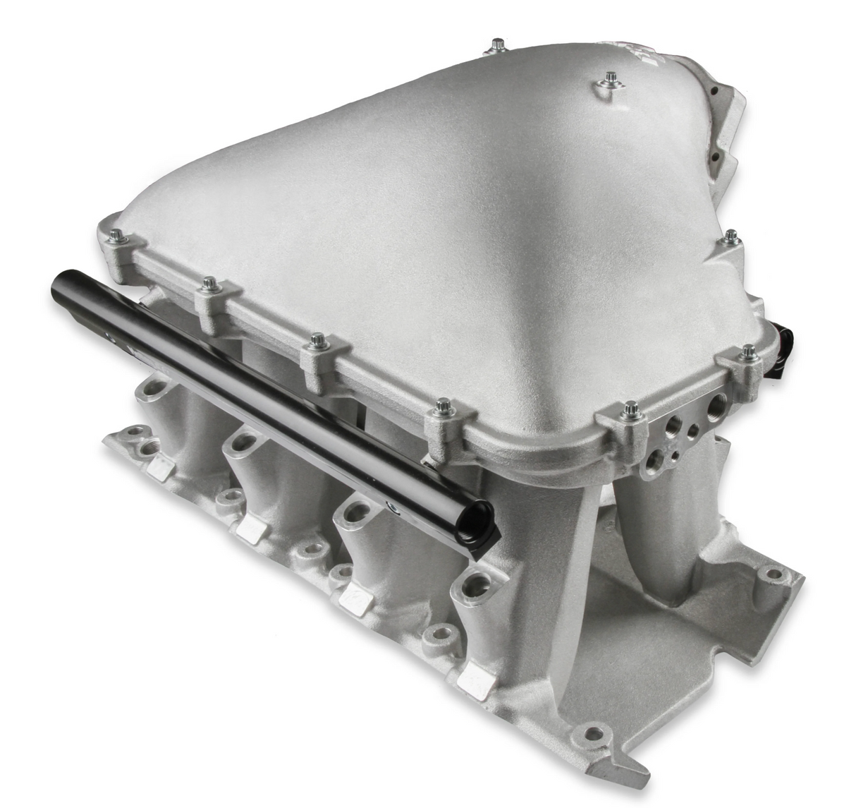 Holley® #300-309 Ford 351 Windsor Hi-Ram Cast Intake Manifold with 95mm 1986-95 Ford 5.0 Throttle Body Flange Side Mount Top.
