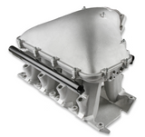 Holley® #300-309 Ford 351 Windsor Hi-Ram Cast Intake Manifold with 95mm 1986-95 Ford 5.0 Throttle Body Flange Side Mount Top.