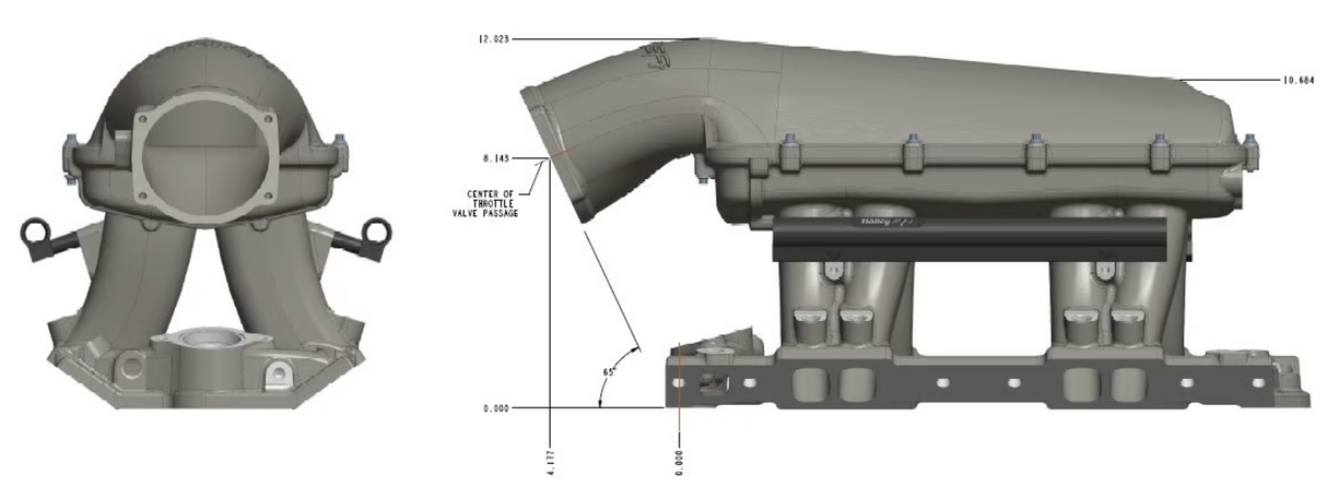 Holley® #300-950 Small Block Chevy Hi-Ram Intake Manifold with 105mm LS Throttle Body Flange Plenum Top