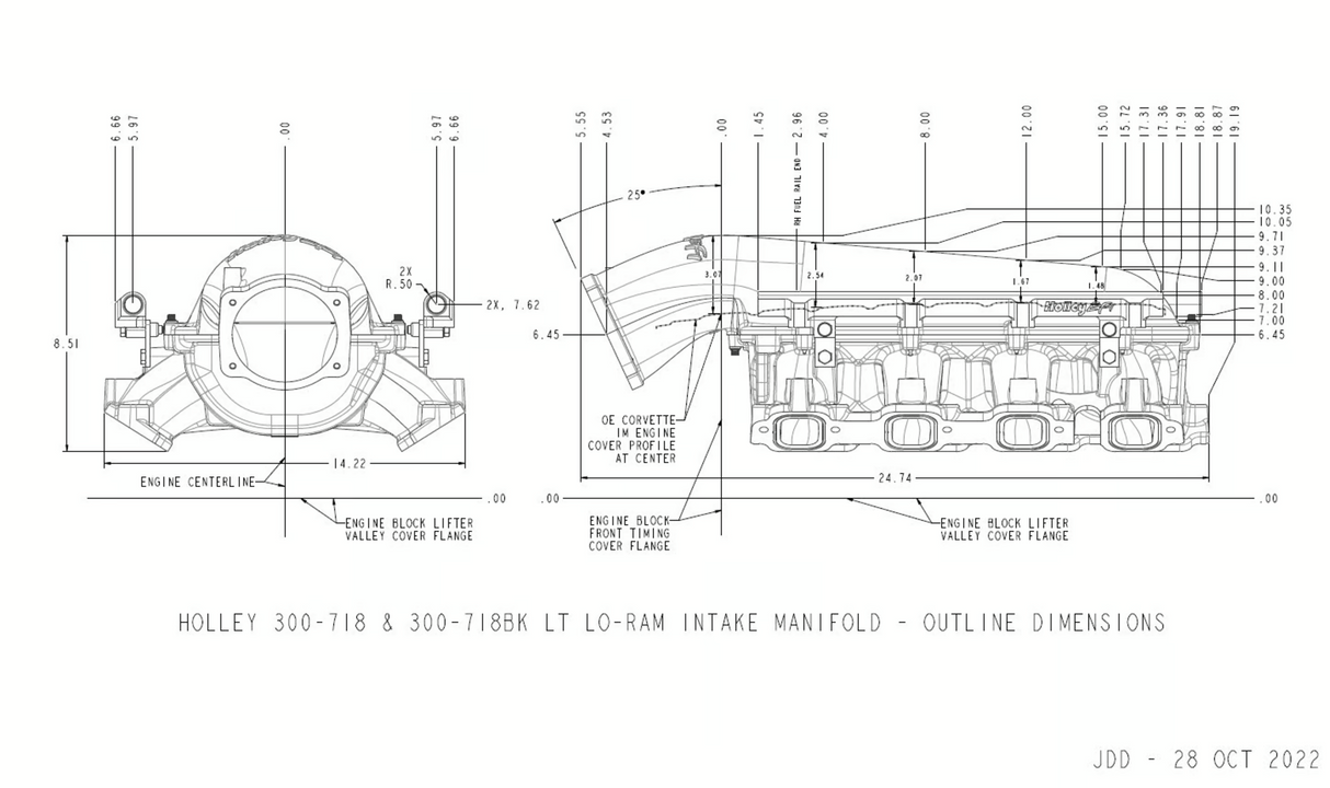 Holley® #300-718BK GM GEN V LT1  Lo-Ram Intake Manifold with Port Injection Fuel Rails