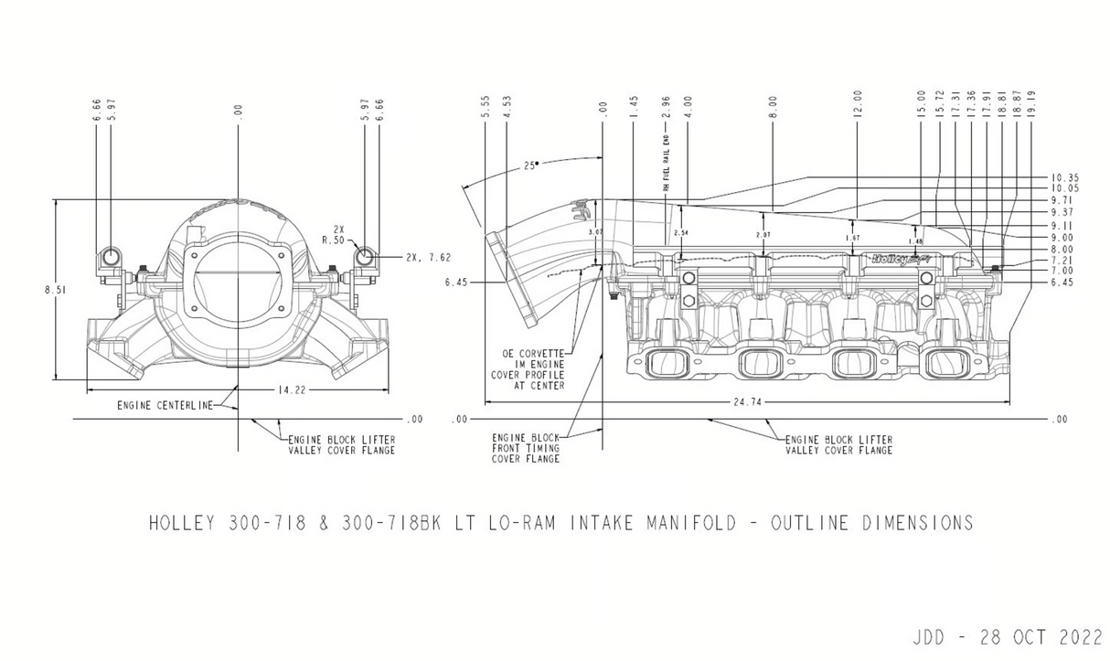 Holley® #300-718 GM GEN V LT1 Lo-Ram Satin Intake Manifold with Port Injection Fuel Rails