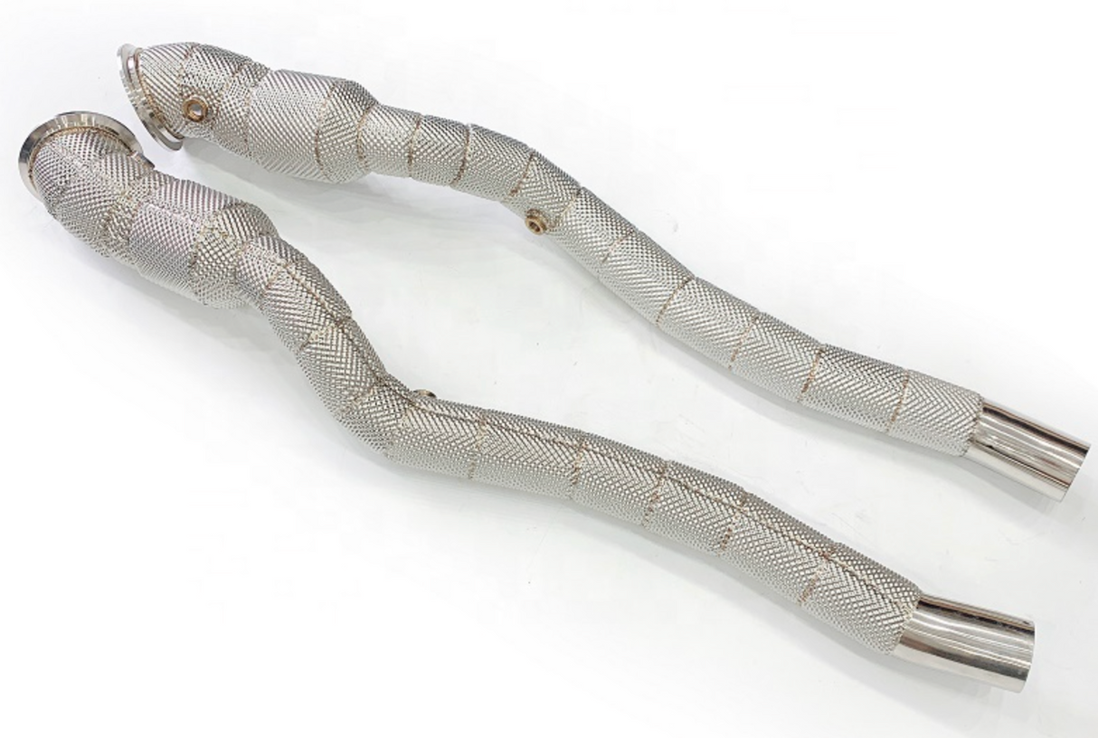 King Racing® (17-24) Ferrari 812 Superfast 304SS 3" Catless Exhaust Down Pipes with Heat Wrap Layer