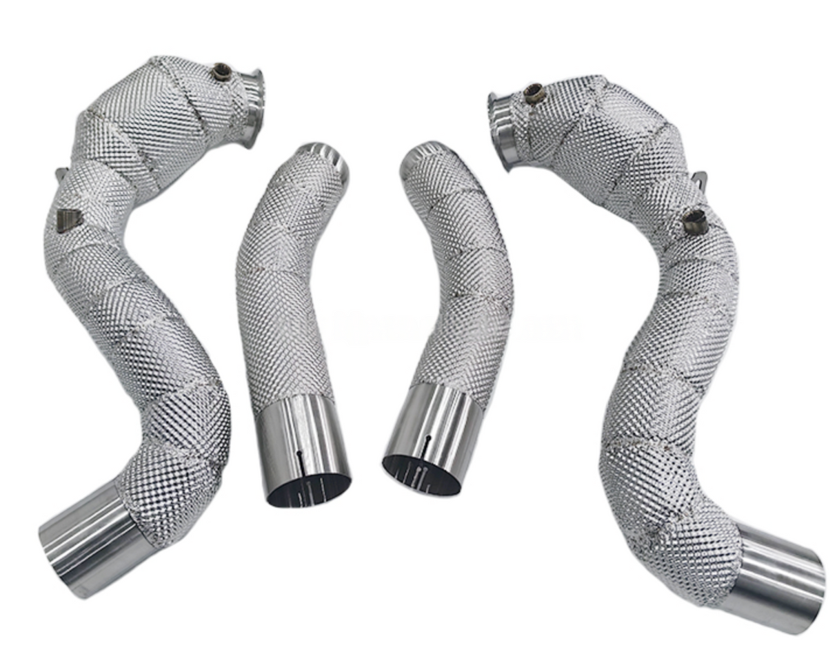 Kingman Speed® (15-21) Mercedes AMG C63 W205 M177 304SS 3" 300 Cell Catted Down Pipes with Heat Wrap Layer