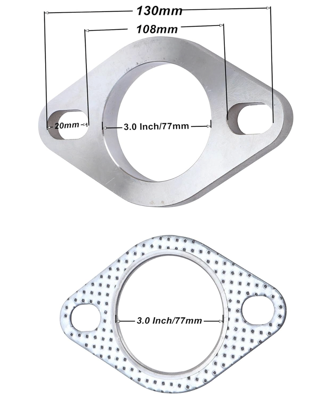 Universal 2-Bolt 3 Inch Exhaust Flange Gasket (1 Steel/1 Graphite)

