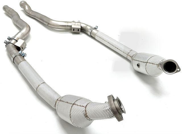 Mercedes-Benz M157 AMG 5.5L 200 Cell Catted Exhaust Down Pipes with Heat Wrap