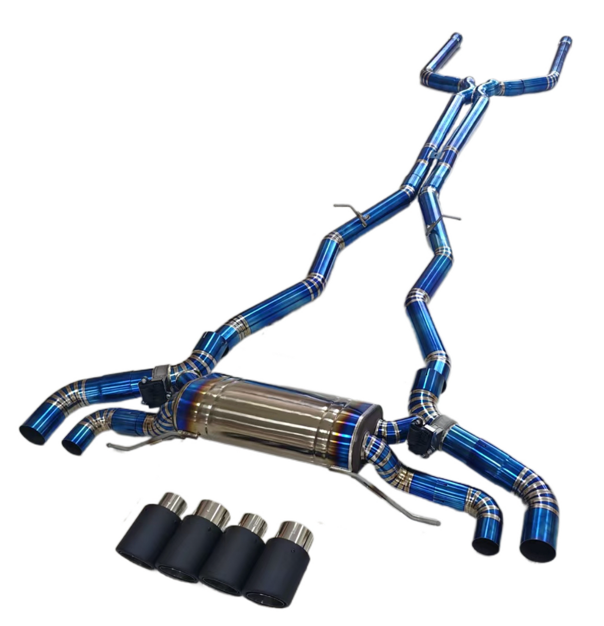 18-23 BMW M5 F90 S63B44 Blue Titanium Cat-Back Exhaust with Quad 4" OD Tips