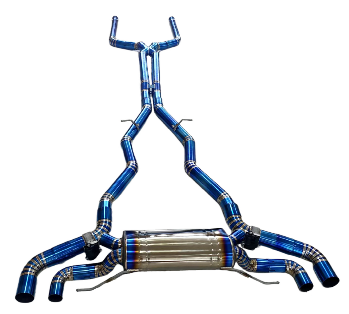 18-23 BMW M5 F90 S63B44 Blue Titanium Cat-Back Exhaust with Quad 4" OD Tips