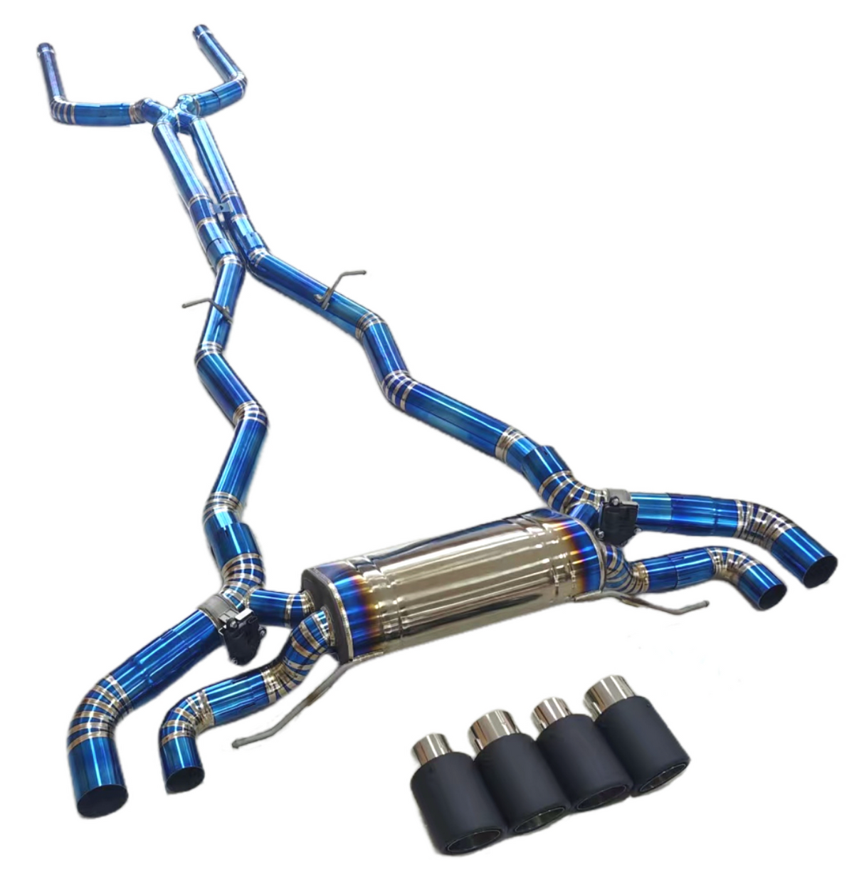 18-23 BMW M5 F90 S63B44 Blue Titanium Cat-Back Exhaust with Quad 4" OD Tips