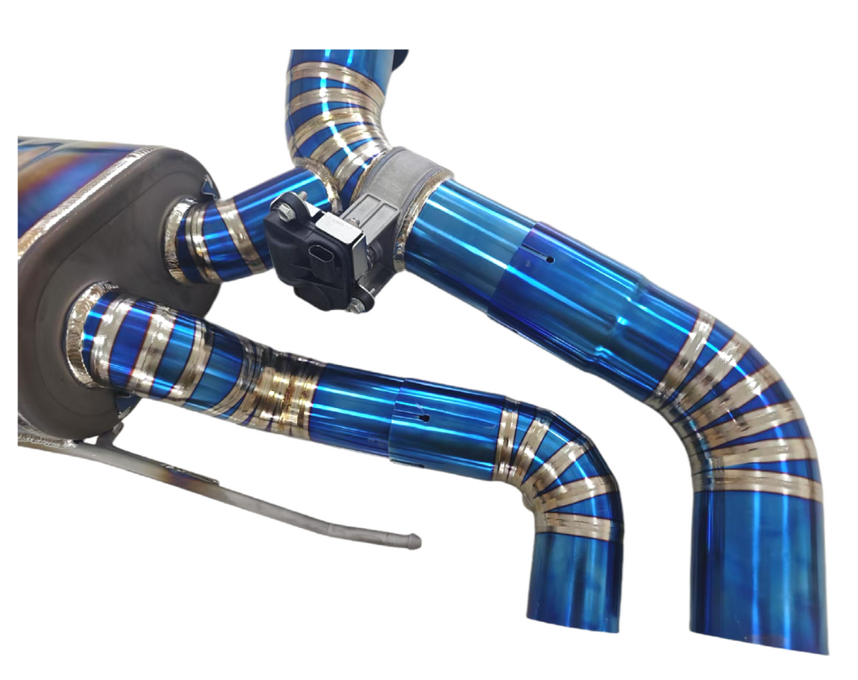 18-23 BMW M5 F90 S63B44 Blue Titanium Cat-Back Exhaust with Quad 4" OD Tips