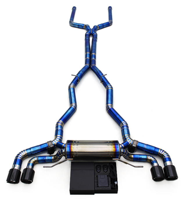 18-23 BMW M5 F90 S63B44 Blue Titanium Cat-Back Exhaust with Quad 4" OD Tips