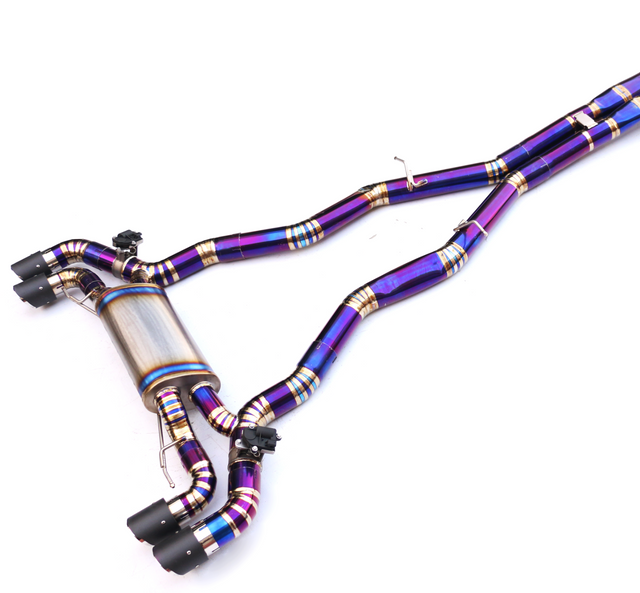 18-23 BMW M5 F90 S63B44 Purple Titanium Cat-Back Exhaust with Quad 4" OD Tips