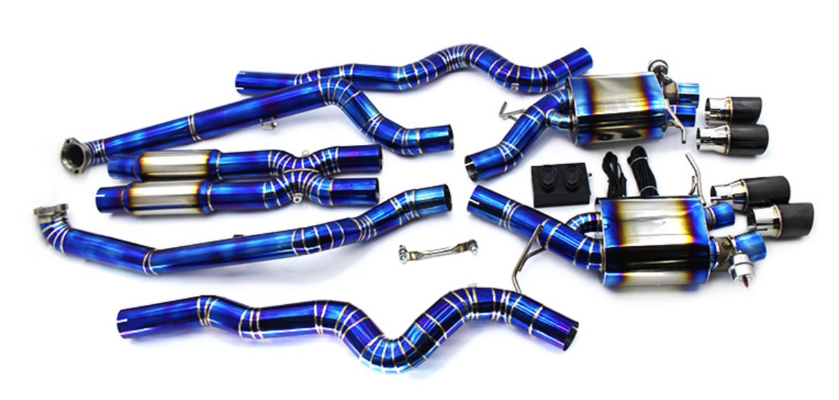 11-16 BMW M5 F10 S63B44 Blue Titanium Cat-Back Exhaust with Quad 4" OD Tips