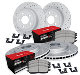 R1 Concepts® (13-21) Ranger Rover Turbo I6 MHEV Front/Rear Drilled Slotted Brake Kit with Optimum OEp Pads
