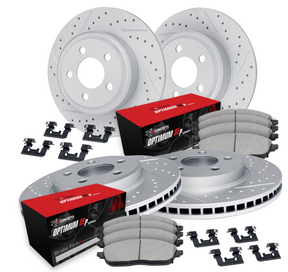R1 Concepts® (13-21) Ranger Rover Turbo I6 MHEV Front/Rear Drilled Slotted Brake Kit with Optimum OEp Pads