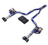 Kingman Speed® (15-23) Dodge Challenger SRT Blue Titanium 3" Valved Cat-Back Exhaust with Quad 4" OD Tips