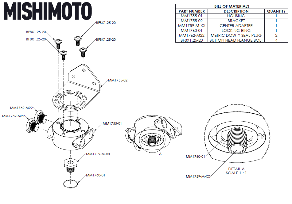 Mishimoto® Universal M22 X 1.5 Remote Oil Filter Mount