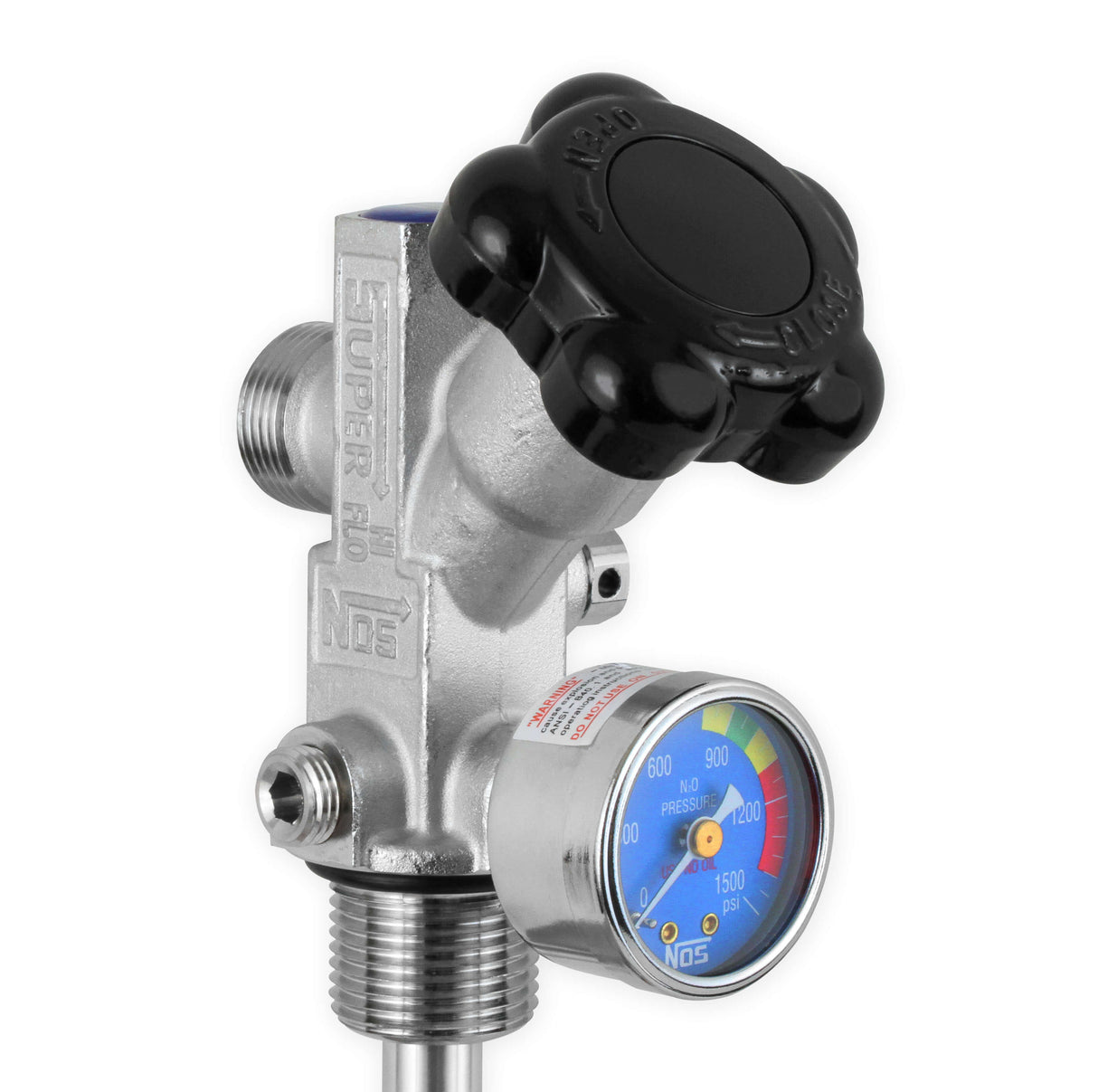 NOS® 5 LB. BOTTLE SUPER HI-FLOW VALVE ASSEMBLY WITH SIPHON TUBE & GAUGE - 10 Second Racing