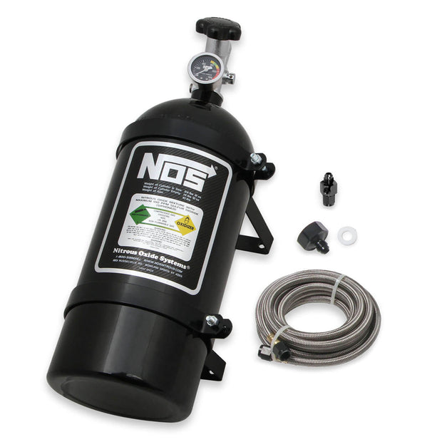 NOS® Nitrous Bottle with Black Finish & Super Hi Flo Valve with Mounting Brackets & Gauge - 10 Second Racing