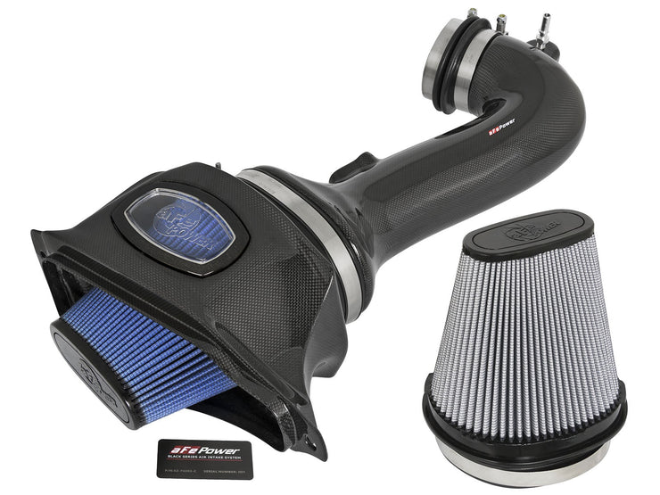 aFe® 52-74202-C - Black Series Momentum™ Aluminum Black Carbon Fiber Cold Air Intake System with Pro 5R and Pro Dry S Gray Filter 