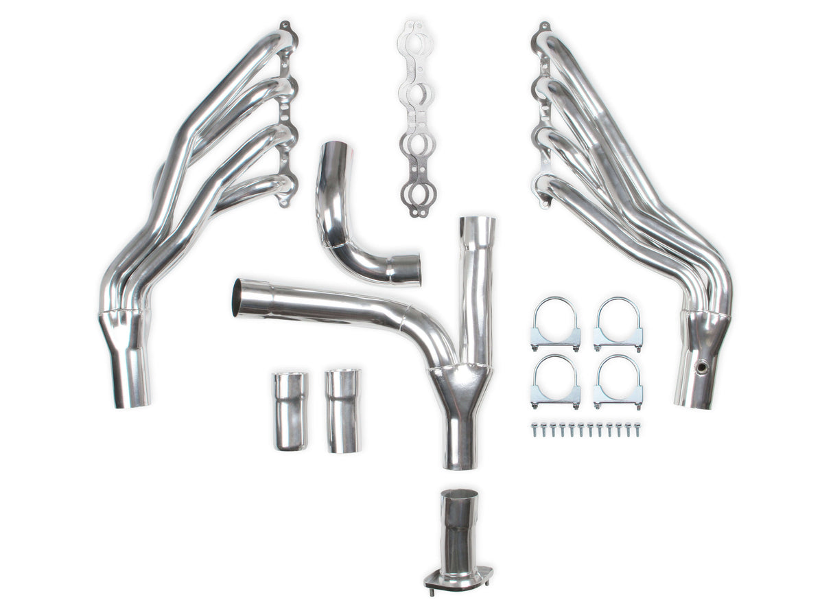 Flowtech® (07-13) GM Silverado 1-7/8" Polished Ceramic Mild Steel Long Tube Headers with Catless Y-Pipe