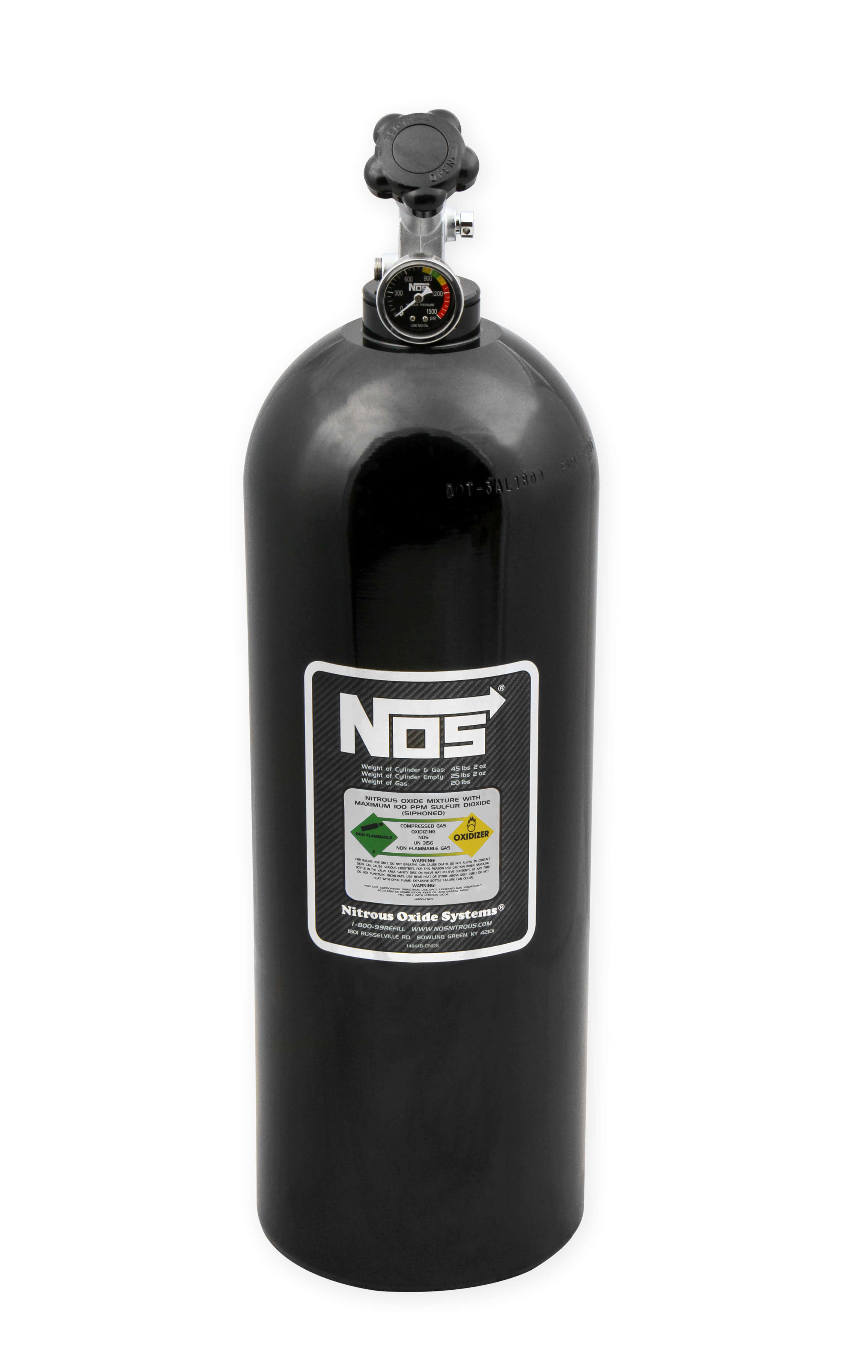 NOS® 20 LB Nitrous Bottle & Super Hi Flo Valve & Gauge – 10 Second