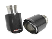 aFe® 49C32068-C - Mach Force XP™ 304 SS Round Angle Cut Bolt-On Double-Wall Carbon Fiber Exhaust Tips 