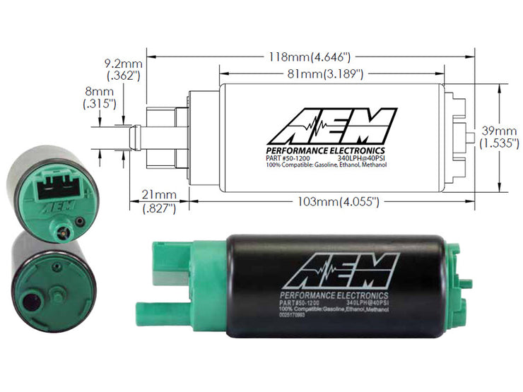 AEM® 340LPH E85-Compatible High Flow In-Tank Fuel Pumps (Offset Inlet) 