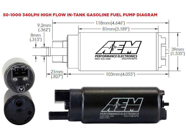 AEM® 340LPH High Flow In-Tank Fuel Pump (Offset Inlet)