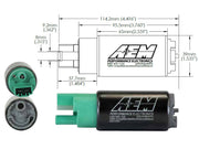 AEM® 340lph E85-Compatible High Flow In-Tank Fuel Pump (65mm, Offset Inlet)